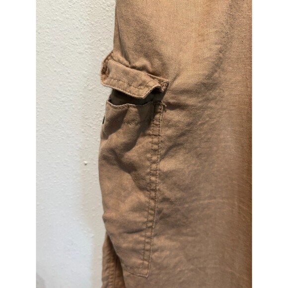Express Womens Linen Cargo Pants 13/14 Cropped Tan Button Fly Drawstring Beach - Picture 5 of 11
